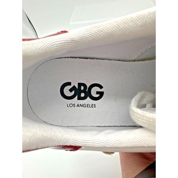 GBG Los Angeles White Sneakers 6.5 Paris Patch Red Heel - Picture 10 of 12